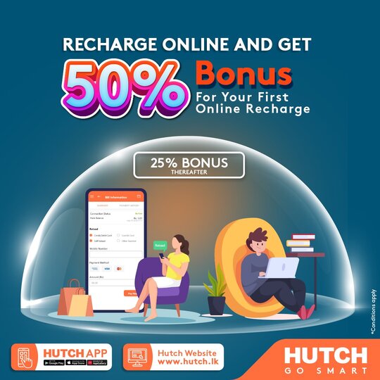 Recharge online with HUTCH and enjoy up to 50% bonus!